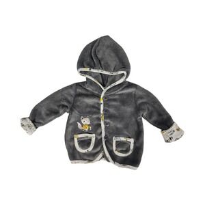CJP Baby Charcoal Grey Fleece Hooded Cardigan Fox Woodland Print 3-6 Months